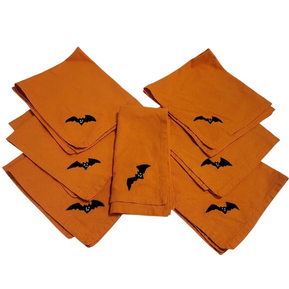Threshold Halloween Cloth Napkins Orange Black Bats Cotton Set of 7 - 19" x 18" - Picture 1 of 5